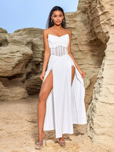 Backless Cross Strapless Rhinestone High Slit Long Dress